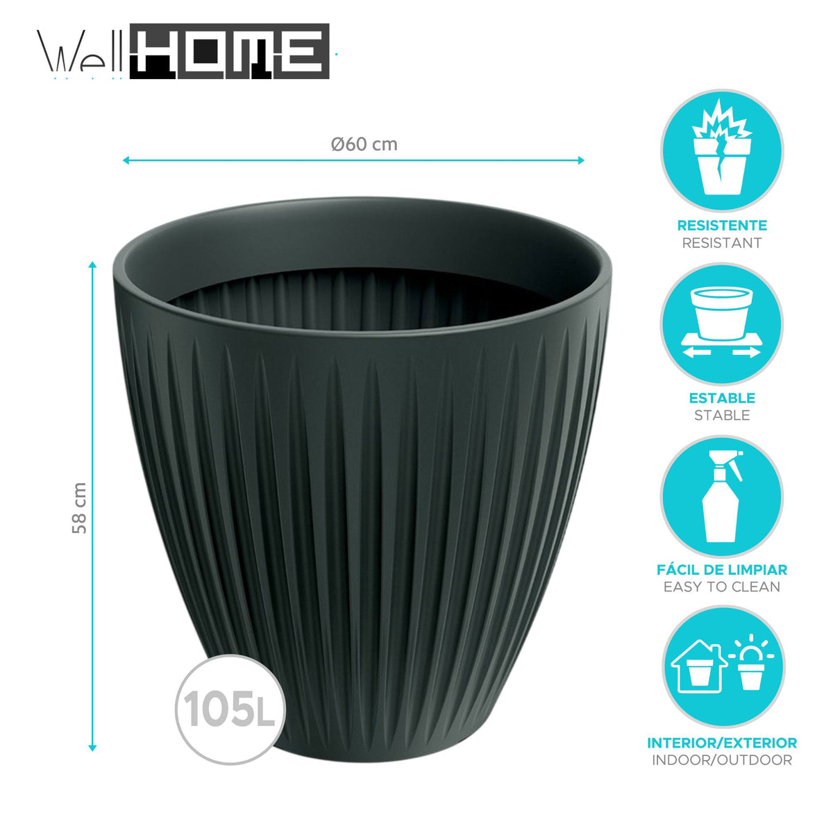 Maceta rotomoldeo redonda Latia Round MIDL Ø60x58 cm antracita (2)
