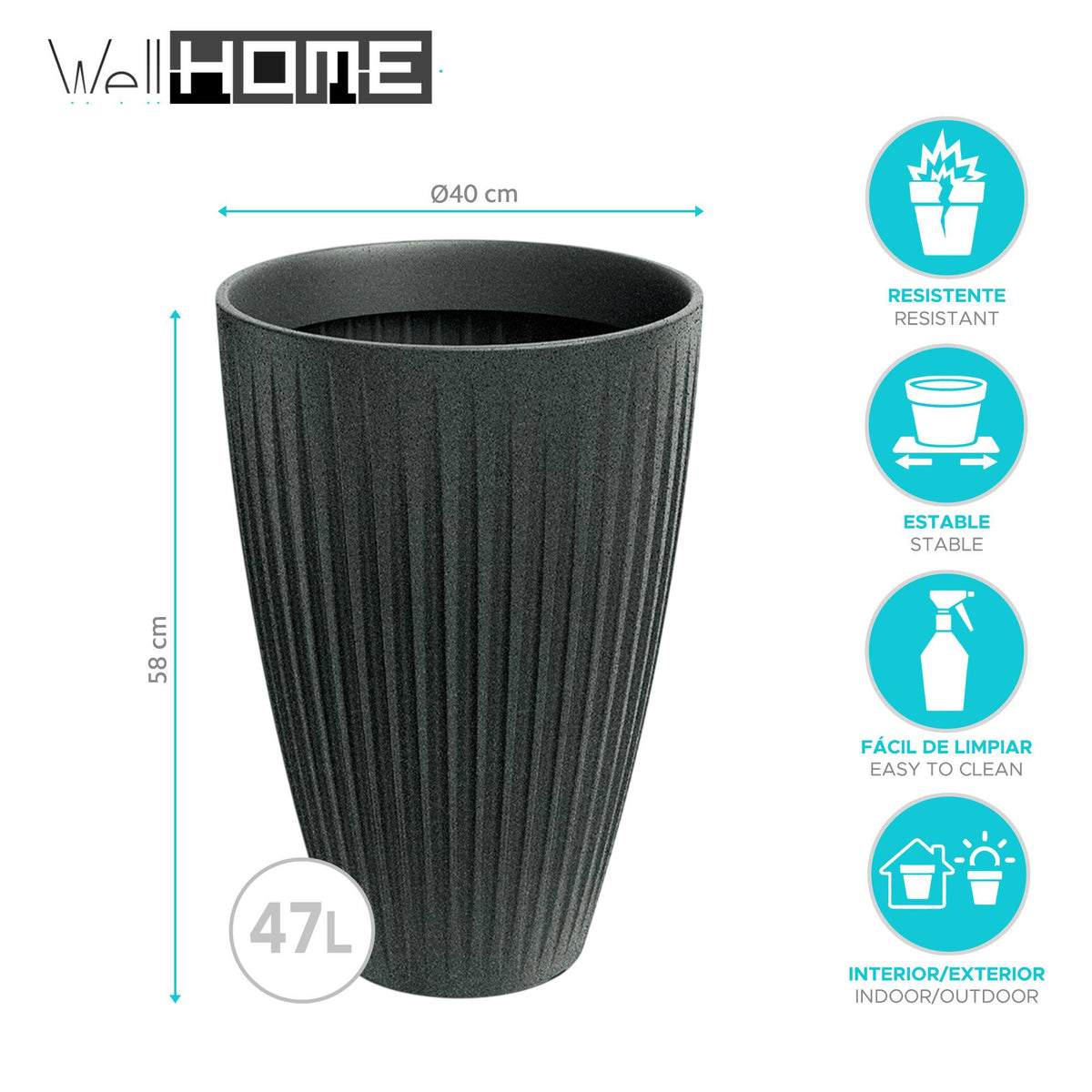 Maceta rotomoldeo alta Latia Round HIGH Ø40x58 cm grafito granito (2)