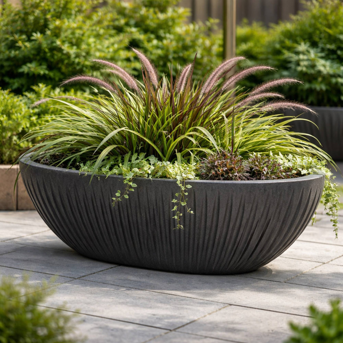 Maceta rotomoldeo oval Latia 58x24x20 cm grafito granito (3)