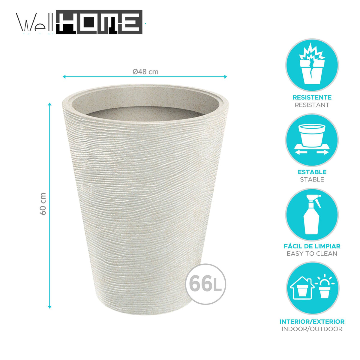 Maceta rotomoldeo redonda Tubra Round MIDL Ø48x60 cm arena (2)