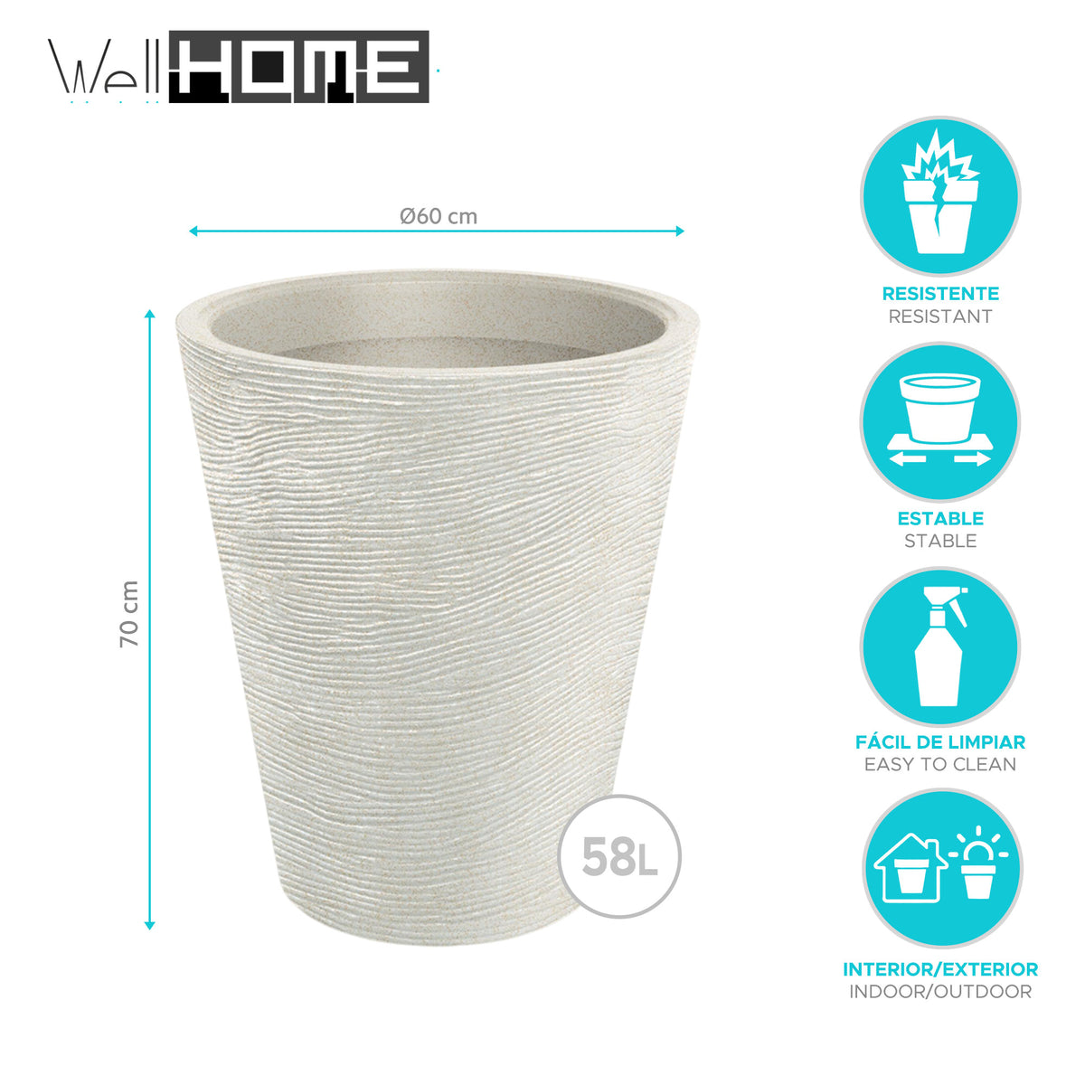 Maceta rotomoldeo redonda Tubra Round Ø60x70 cm arena (2)