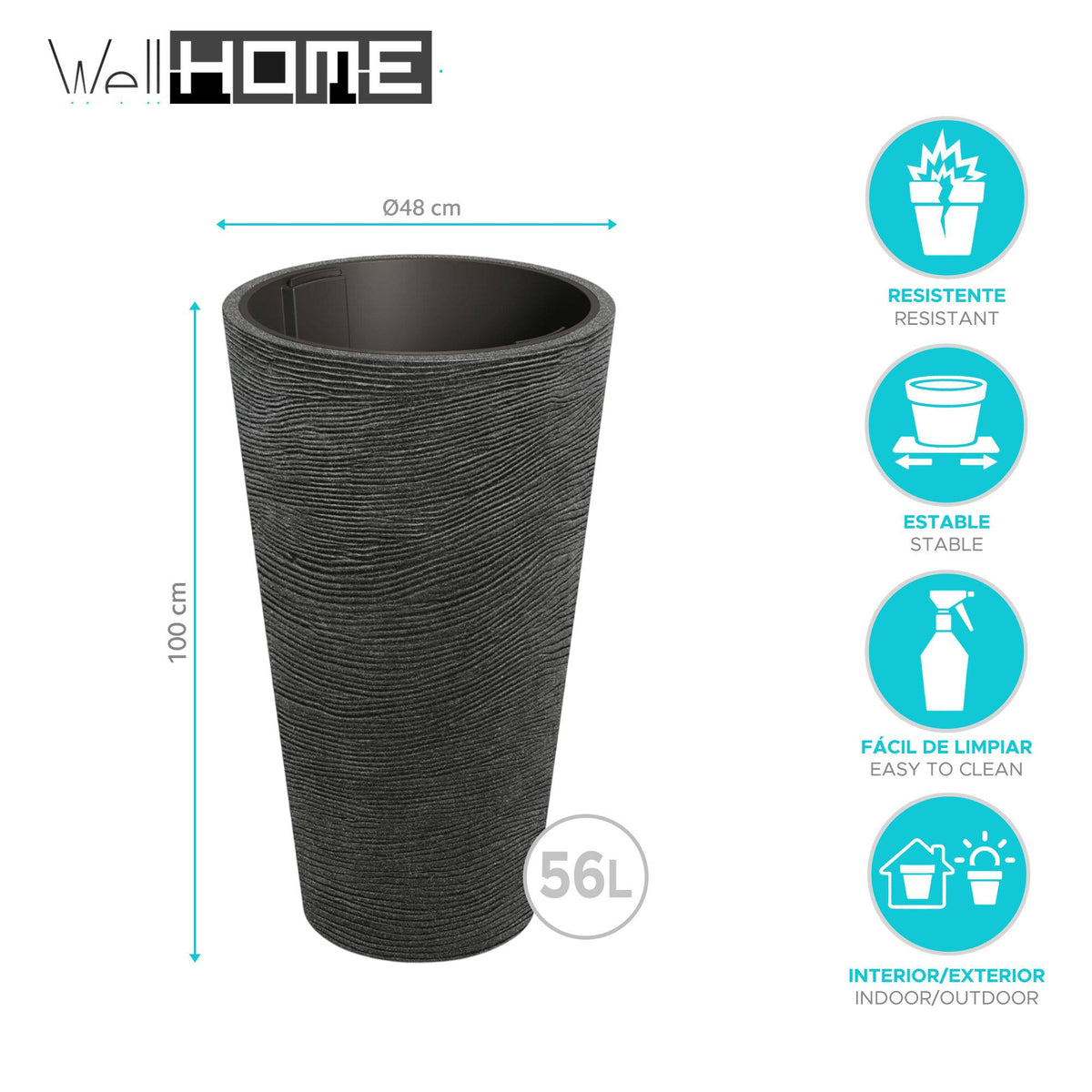 Maceta rotomoldeo cilíndrica granito negro Ø60x100 cm (2)