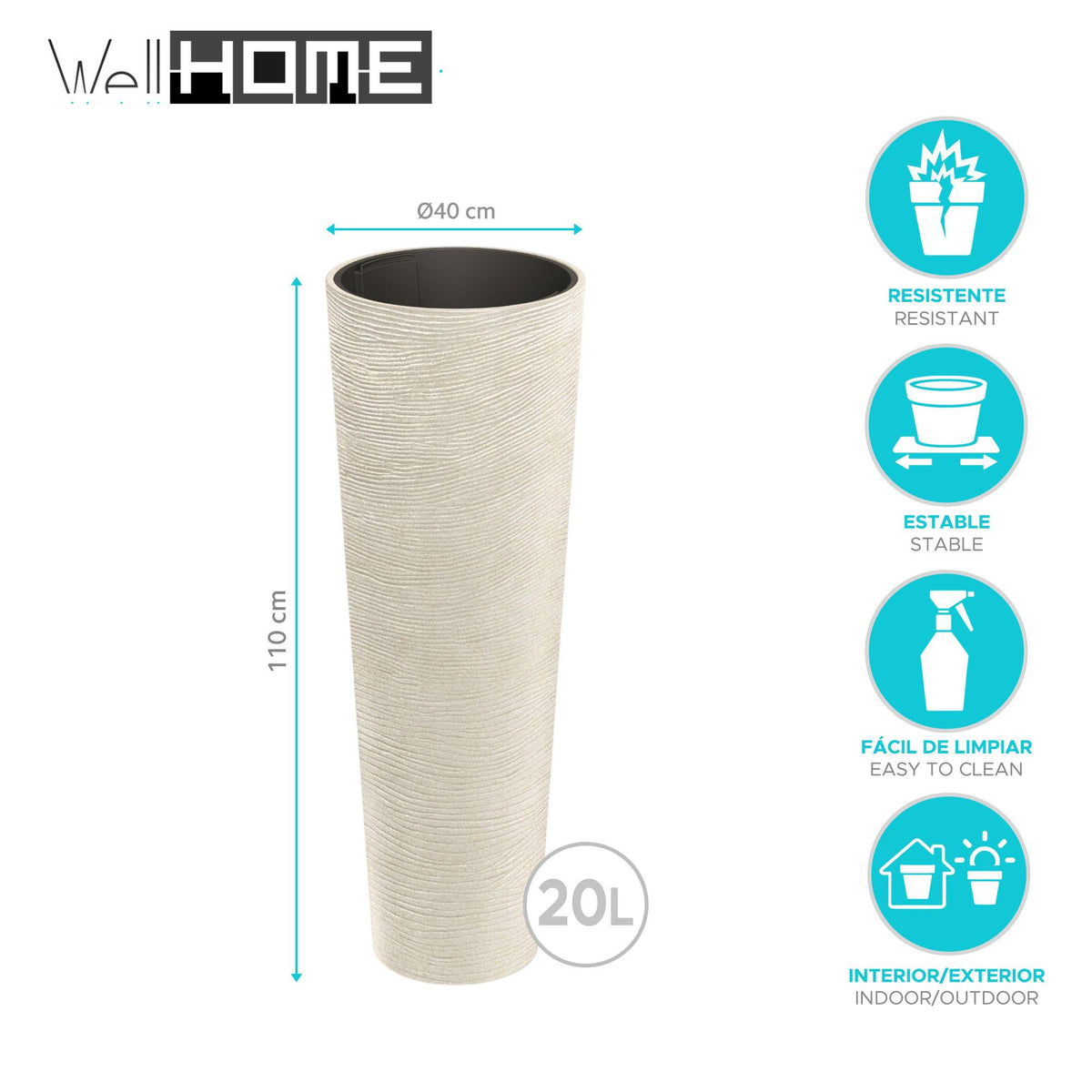 Maceta rotomoldeo cilíndrica alta arena Ø40x110 cm (2)