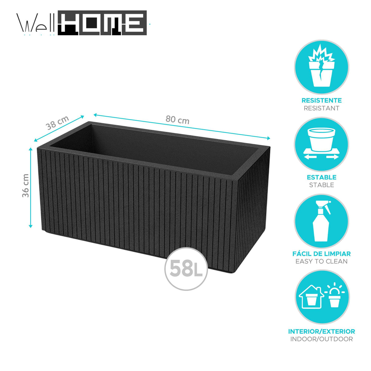 Maceta rotomoldeo rectangular carbón 80x38x36 cm (2)