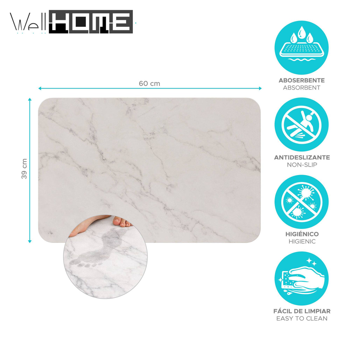 Tapete baño diatomita Léa 39x60cm antideslizante blanco (2)