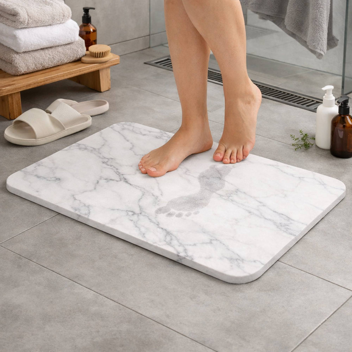 Tapete baño diatomita Léa 39x60cm antideslizante blanco (4)