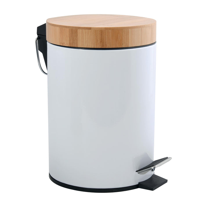Papelera baño 3L inox tapa bambú cierre suave Blanco