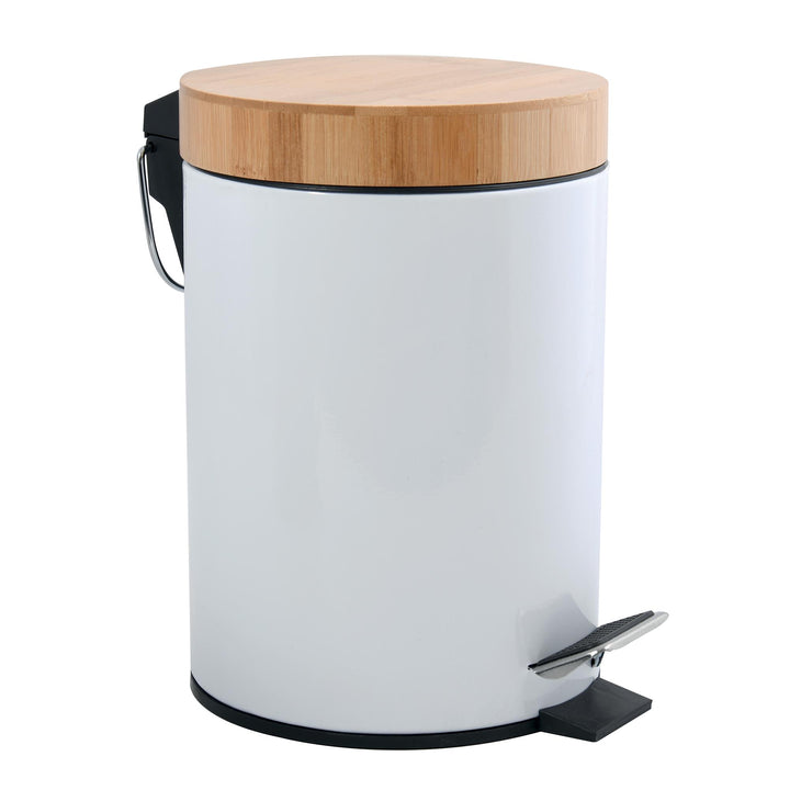 Papelera baño 3L inox tapa bambú cierre suave Blanco