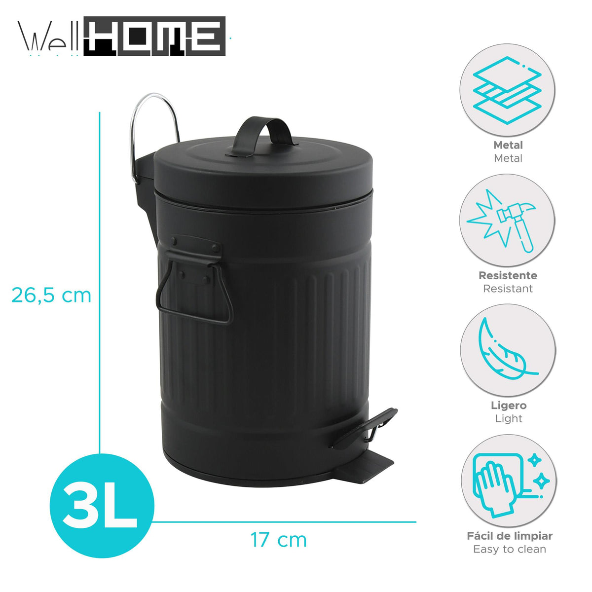 Cubo de basura con pedal Habana 3L color negro (2)