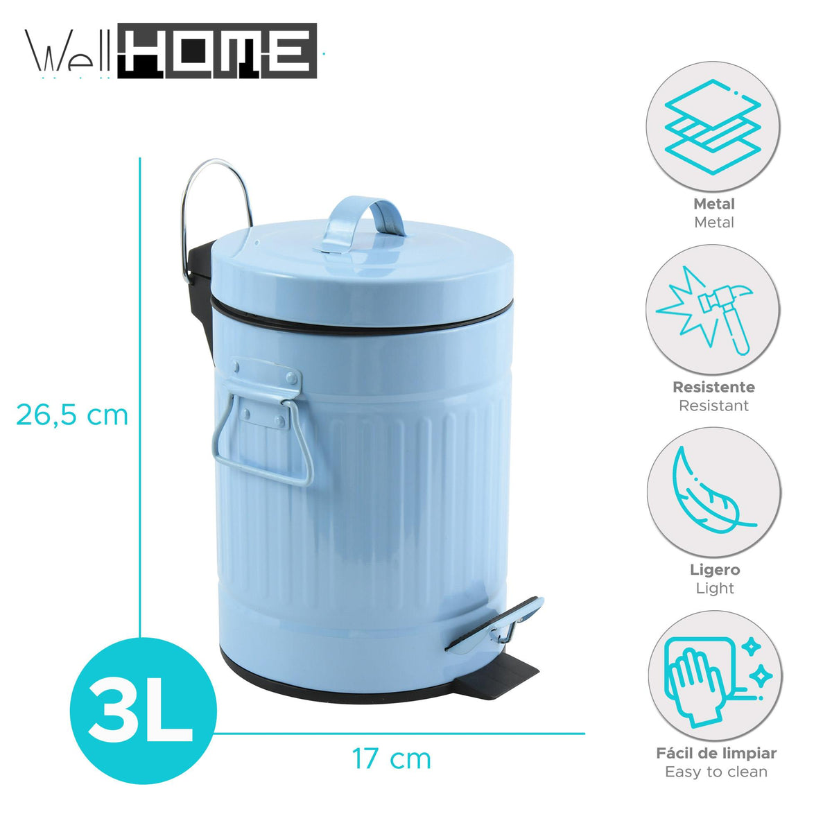 Cubo de basura con pedal Habana 3L color azul pastel (2)