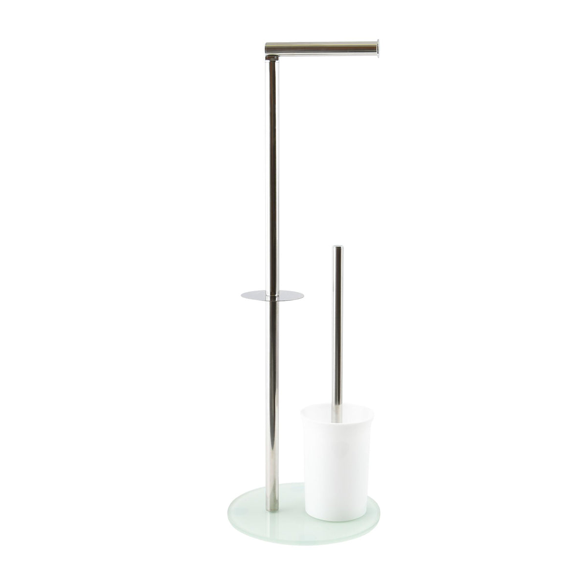 Escobillero WC vidrio y acero inox Blanco 22x22x67cm