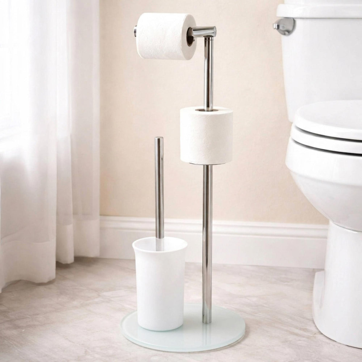 Escobillero WC vidrio y acero inox Blanco 22x22x67cm (3)