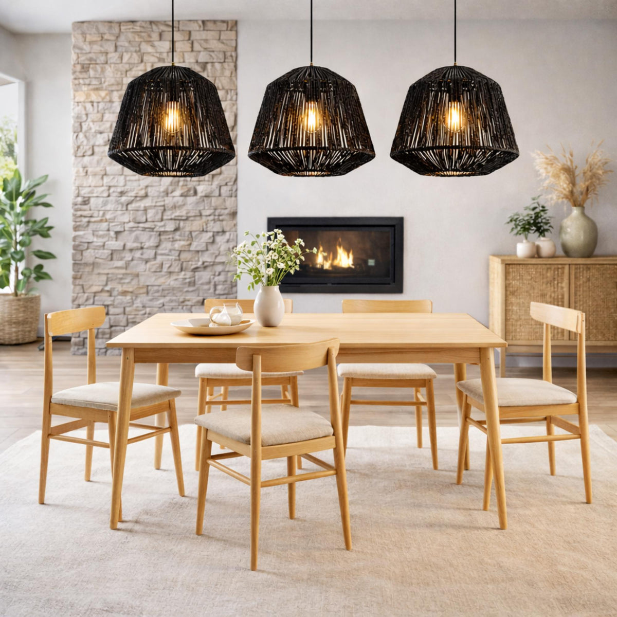 Lámpara de techo suspensión cuerda metal Ø29x23,8 cm negro (4)