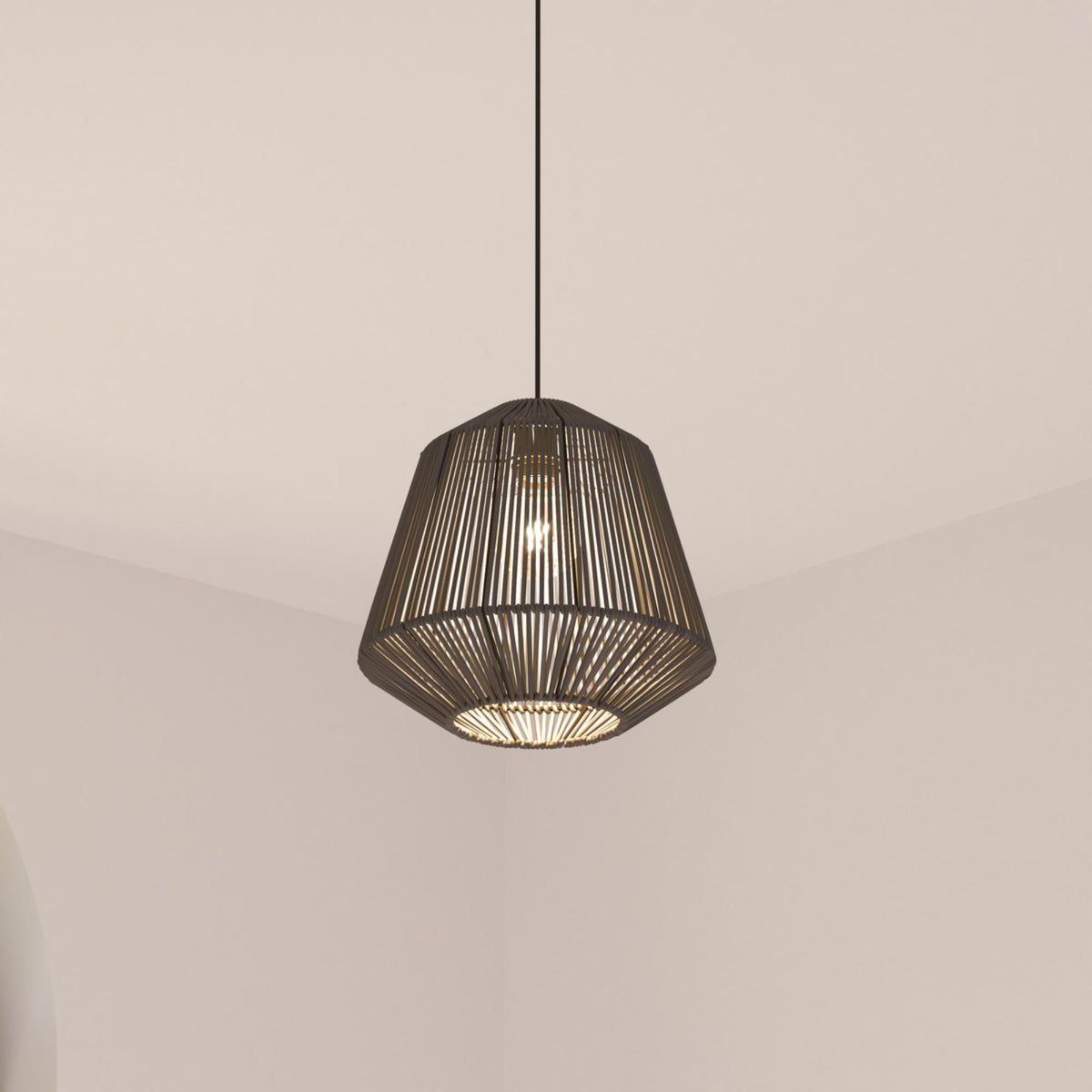 Lámpara de techo suspensión cuerda metal Ø29x23,8 cm negro (5)