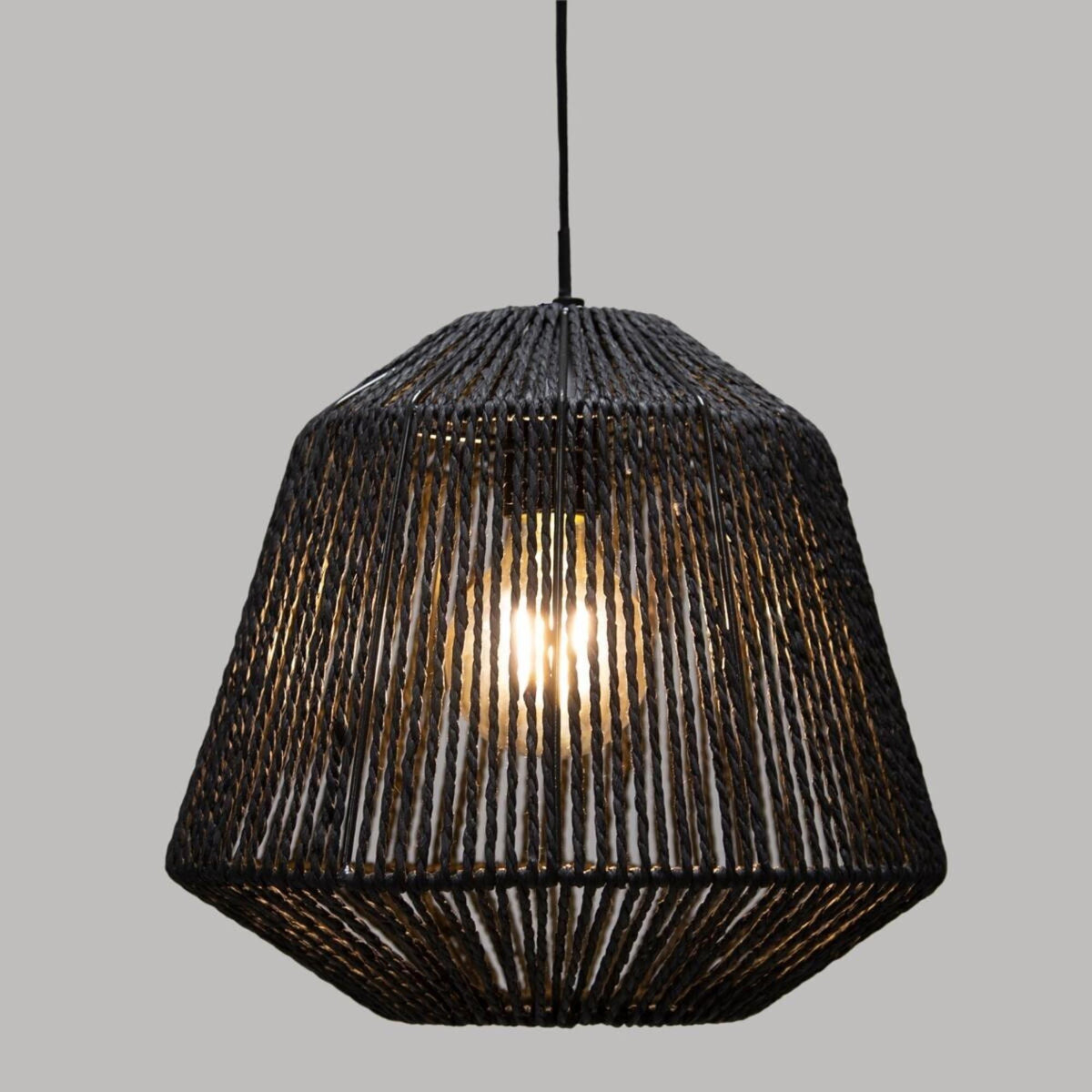Lámpara de techo suspensión cuerda metal Ø29x23,8 cm negro (6)