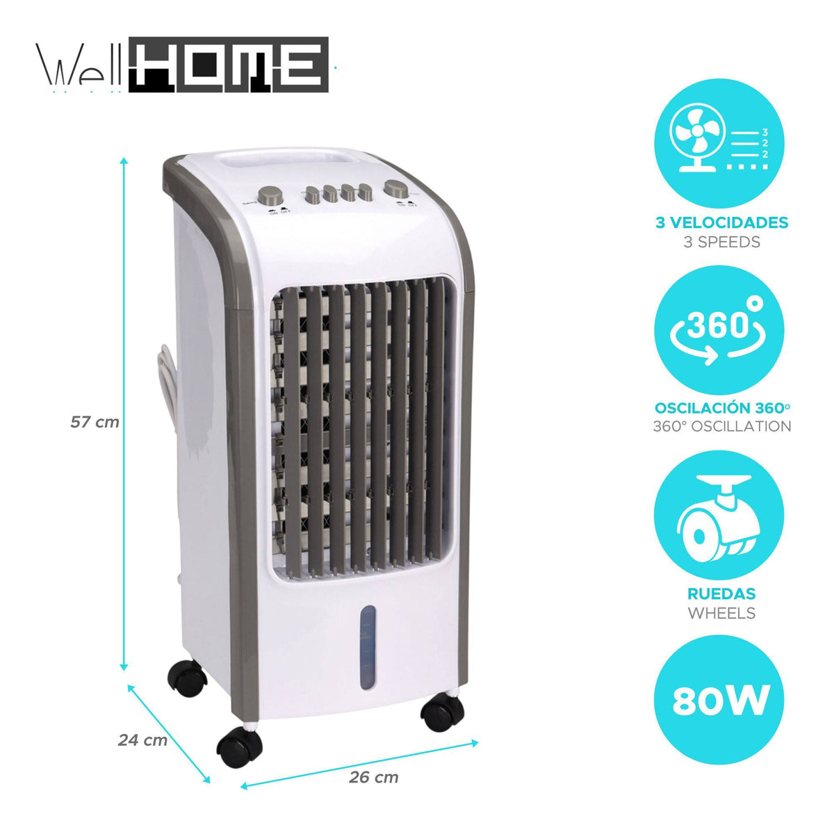 Climatizador evaporativo 80W 3,5L 3 vel oscilación 360° (2)