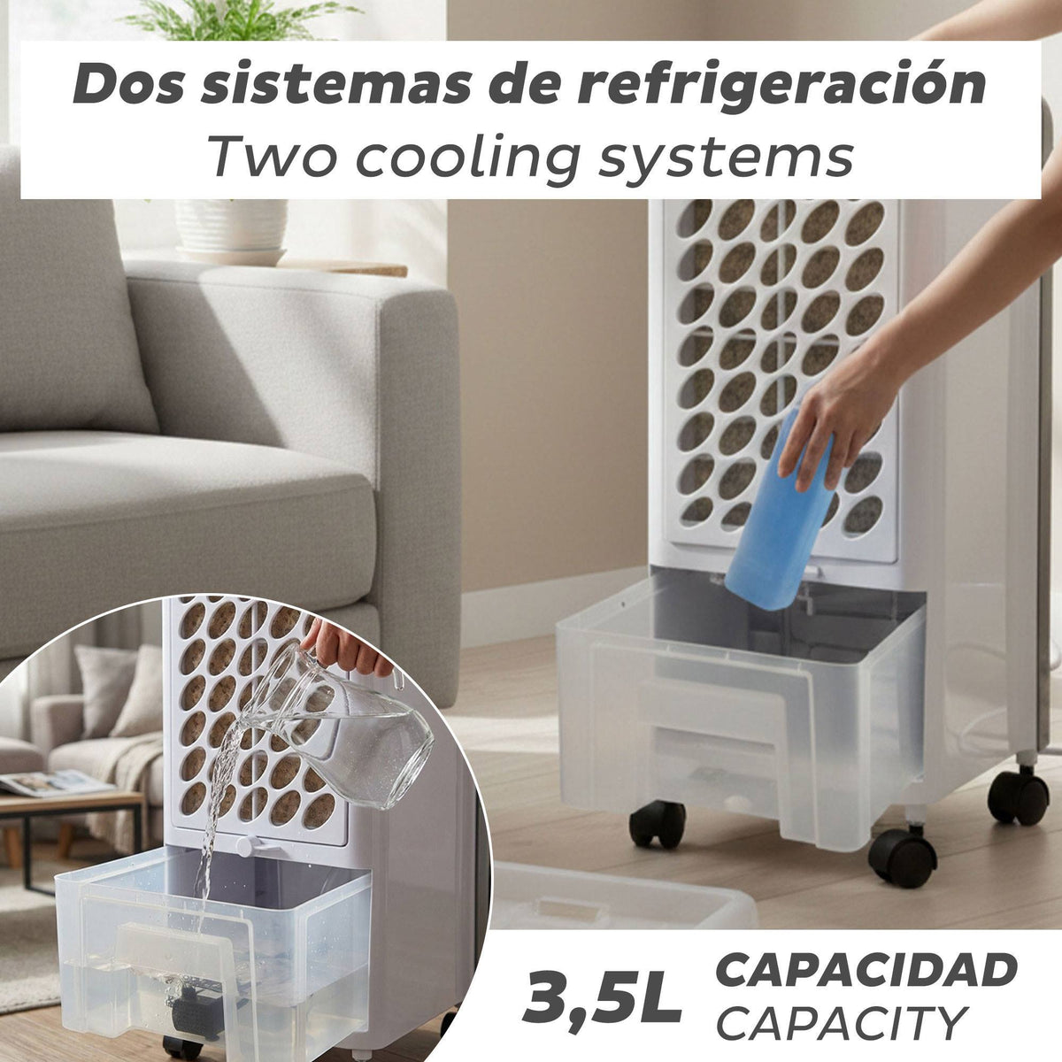 Climatizador evaporativo 80W 3,5L 3 vel oscilación 360° (4)