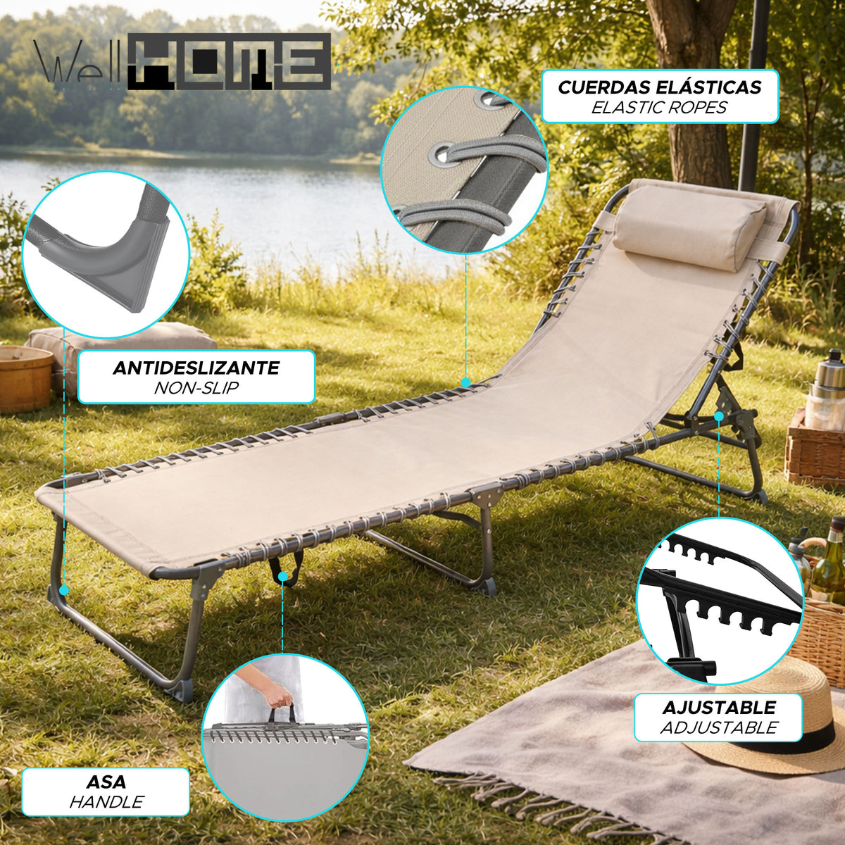 Tumbona camping acero 193x60x30 cm hasta 110 kg gris oscuro beige (3)