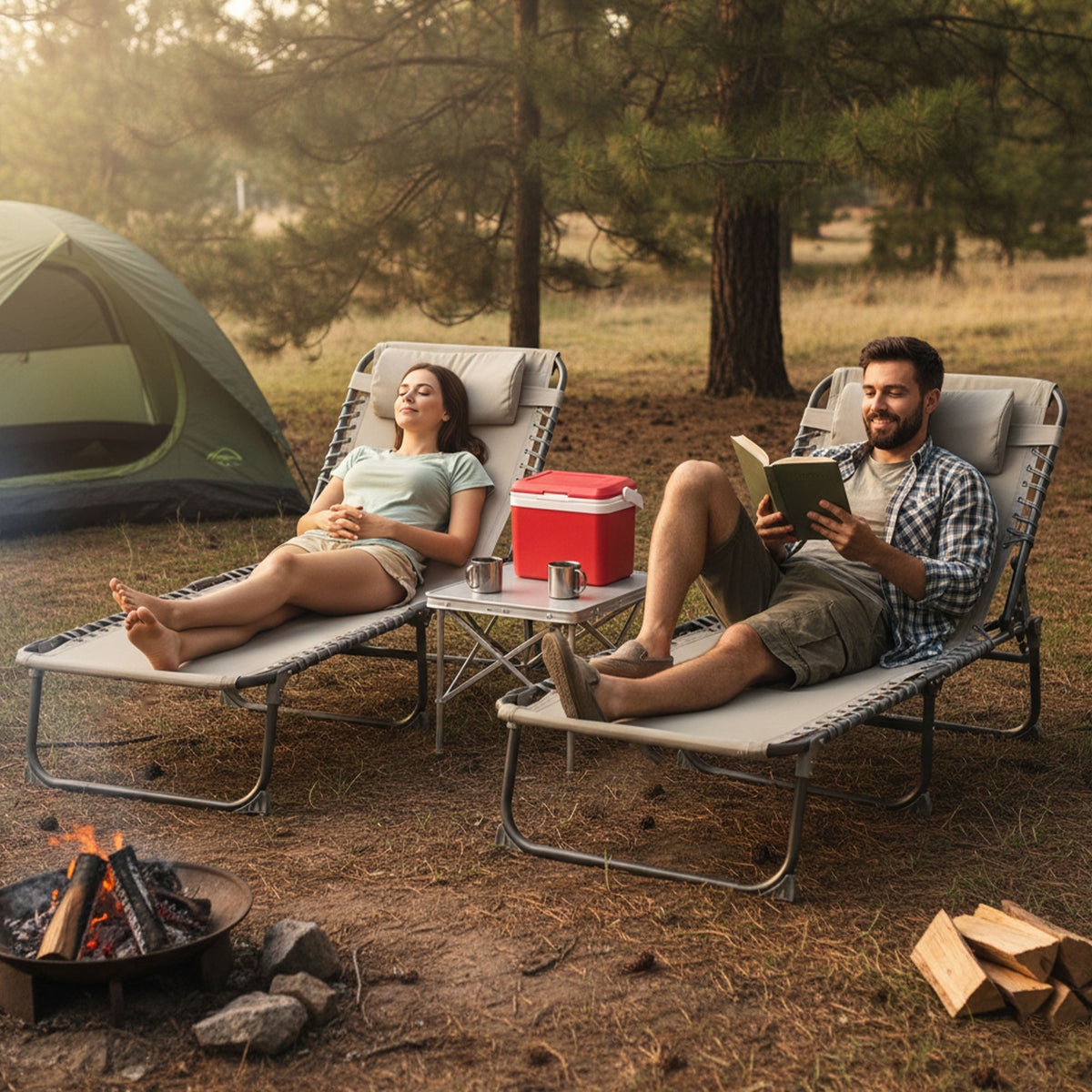 Tumbona camping acero 193x60x30 cm hasta 110 kg gris oscuro beige (5)
