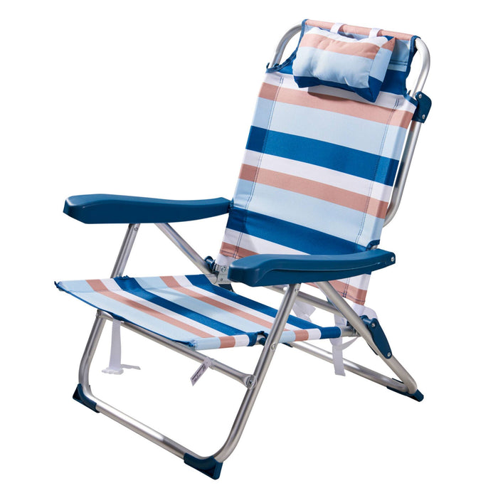 Silla camping reclinable aluminio rayas azules hasta 110kg