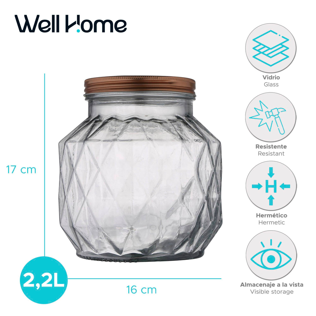 Bote de vidrio con tapa 2,2L almacenaje cocina (2)