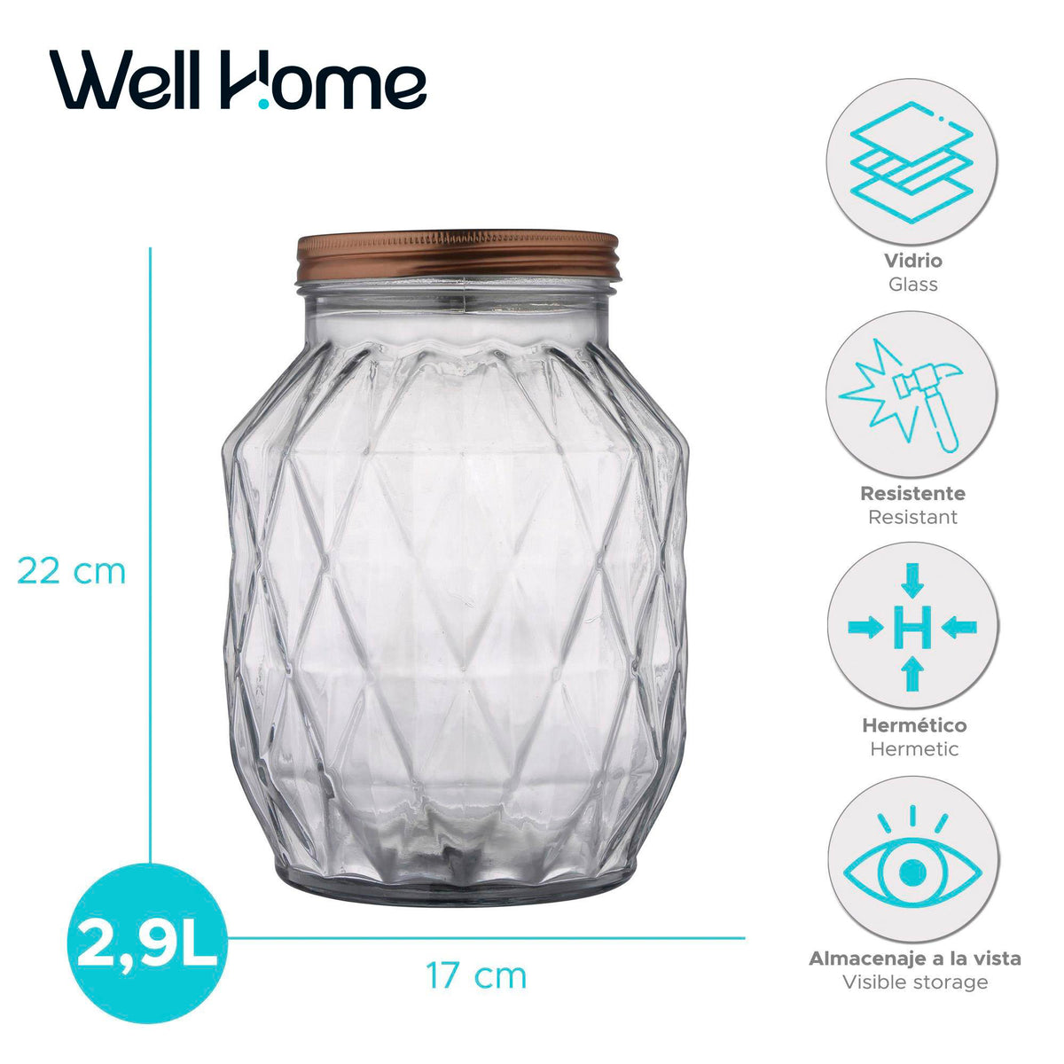 Bote de vidrio con tapa 2,9L almacenaje cocina (2)