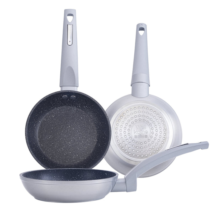 Juego de 3 Sartenes en Aluminio forjado de color Plata con Antiadherente Ø16Ø20Ø24cm con mango Soft Touch