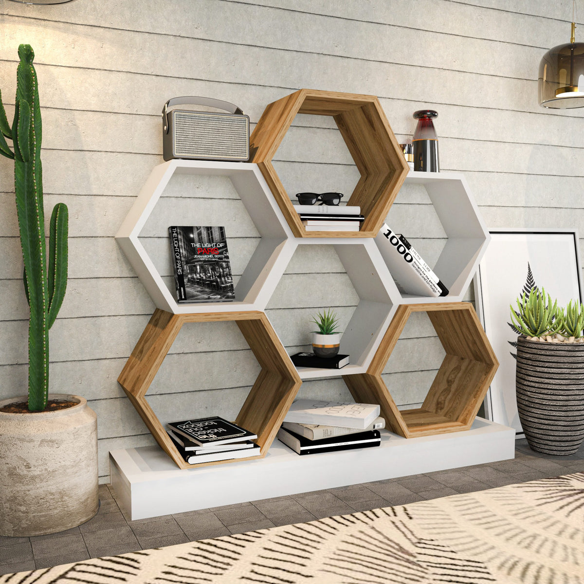 Librería melamina blanco y roble 120x29,5x109cm (4)
