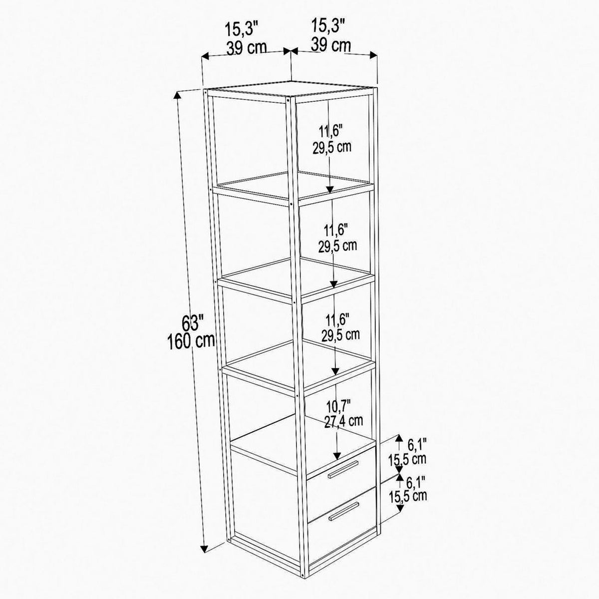 Librería melamina antracita 39x39x160cm (2)
