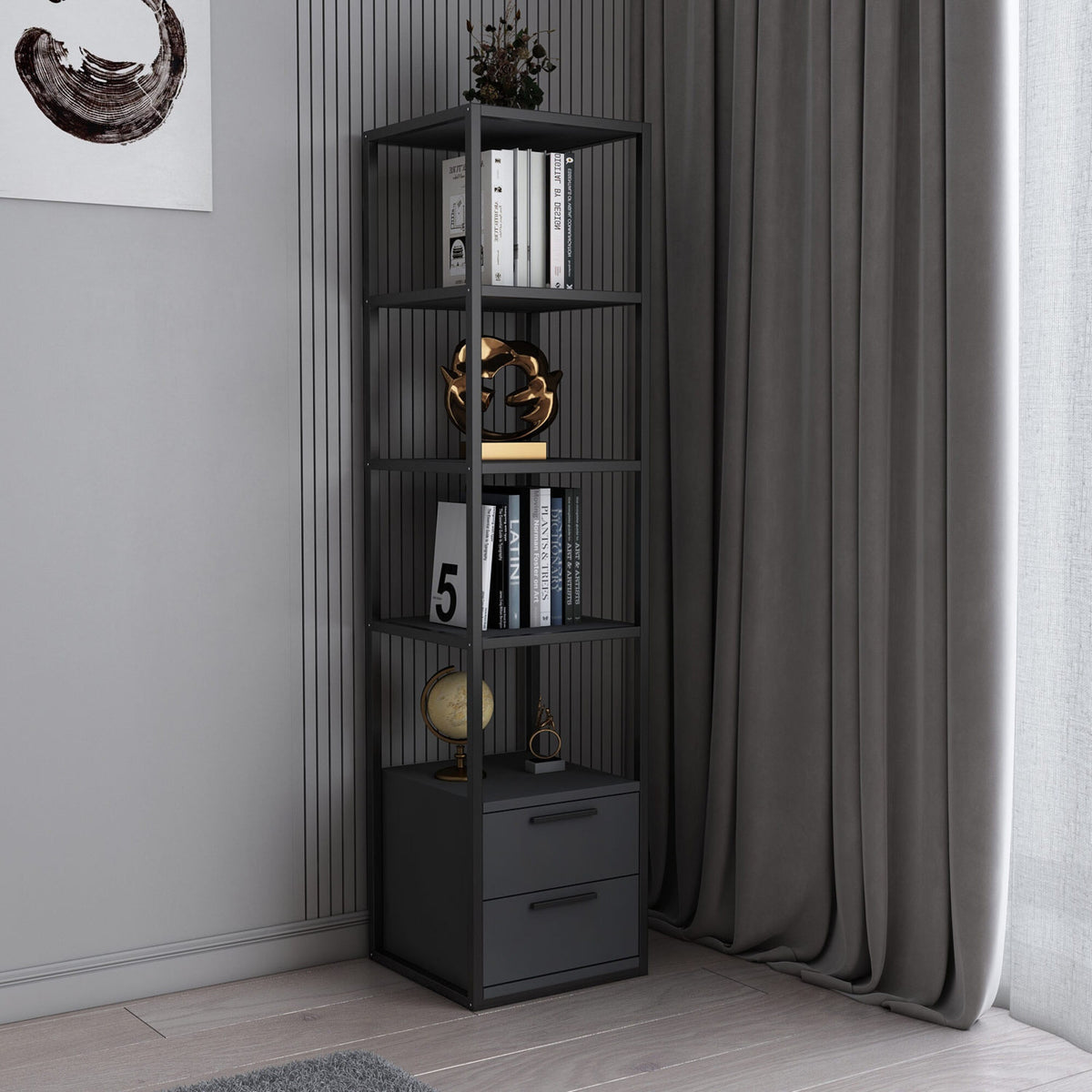 Librería melamina antracita 39x39x160cm (4)