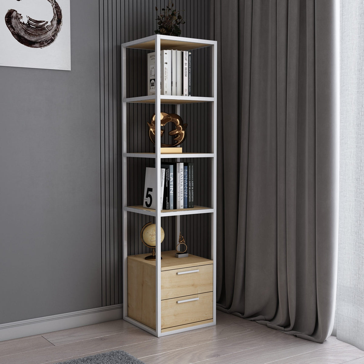 Librería melamina blanco y roble 39x39x160cm (4)