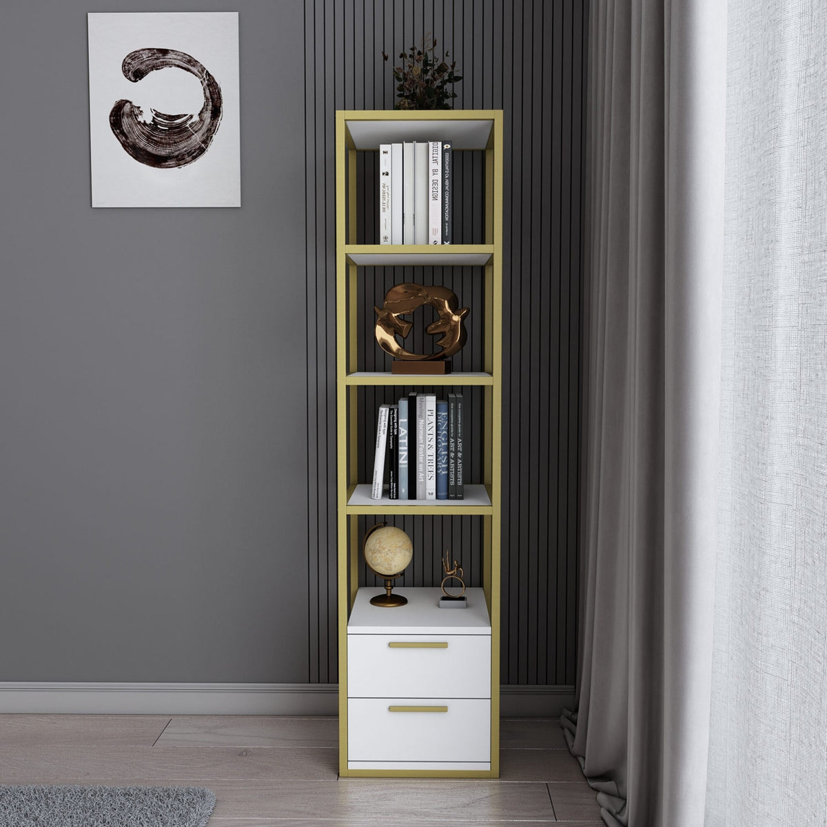 Librería melamina oro y blanco 39x39x160cm (3)