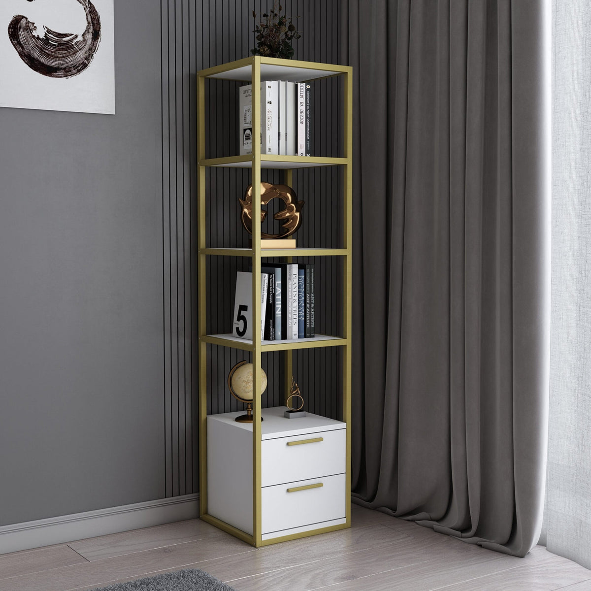 Librería melamina oro y blanco 39x39x160cm (4)