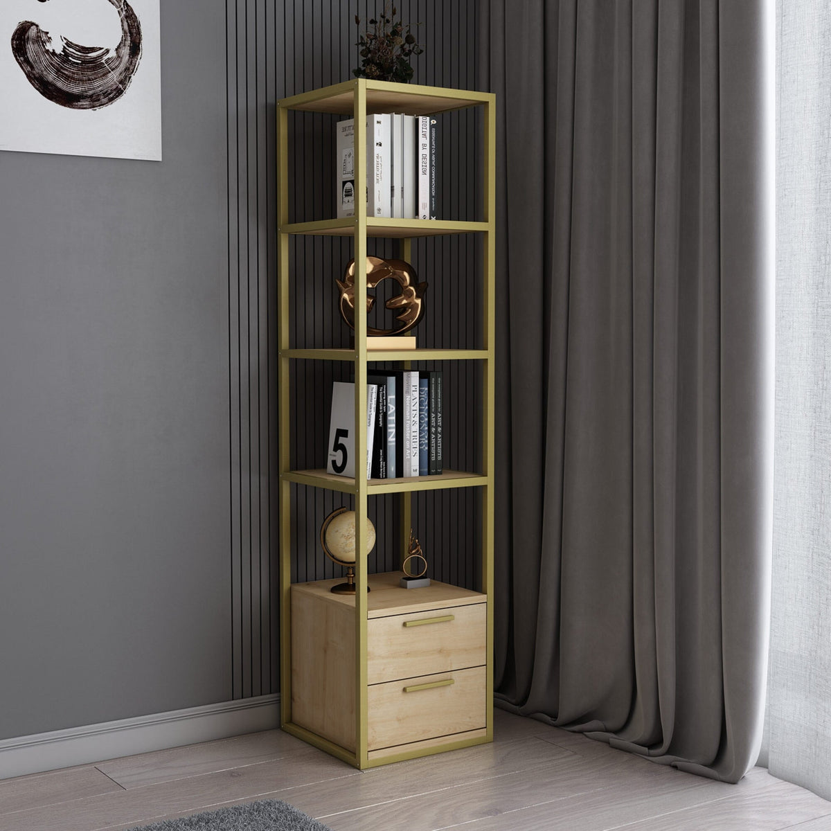 Librería melamina oro y roble 39x39x160cm (3)