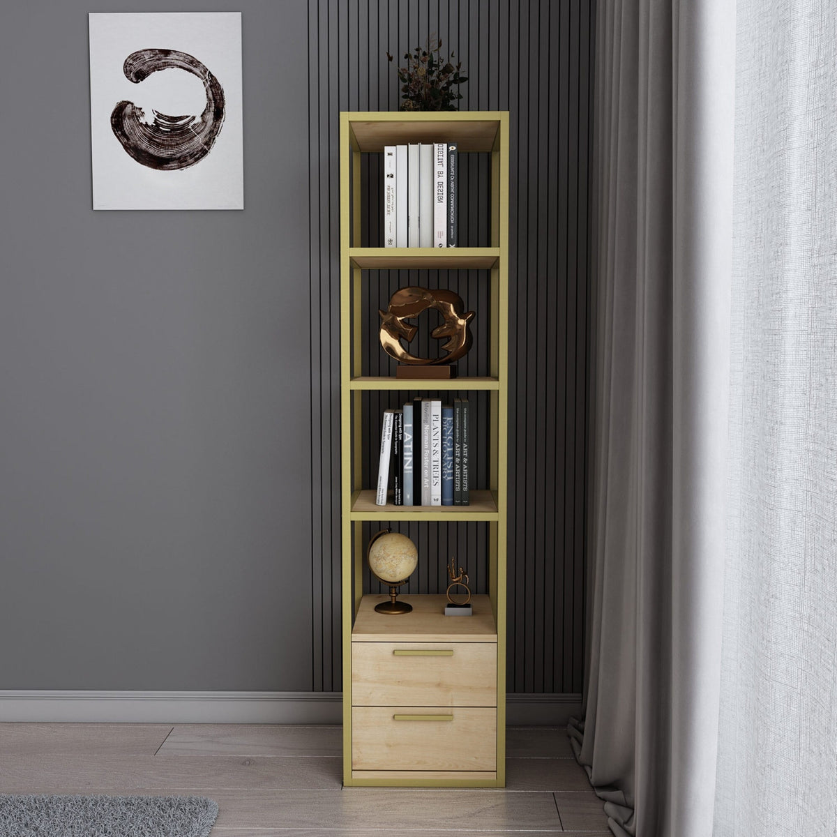 Librería melamina oro y roble 39x39x160cm (4)