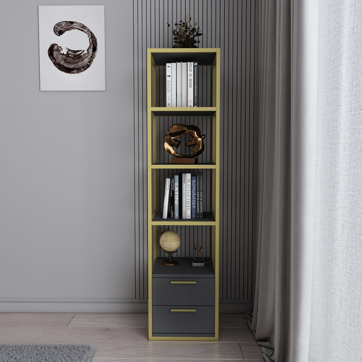 Librería melamina color oro y antracita 39x39x160cm (3)