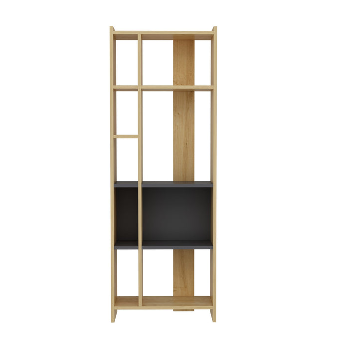Librería melamina color roble y antracita 59x26,8x165cm