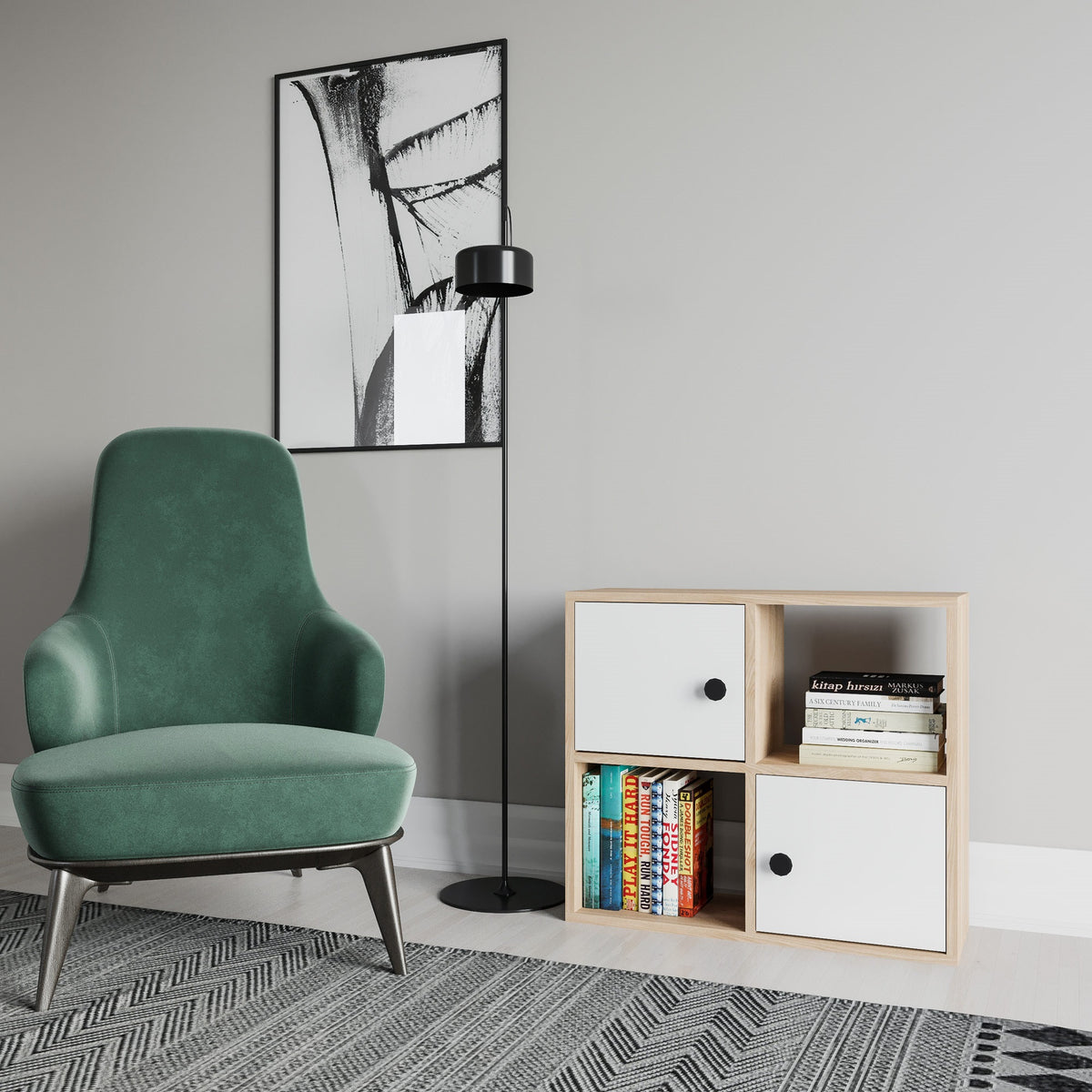 Librería melamina color blanco y roble 72x25x62,6cm (4)
