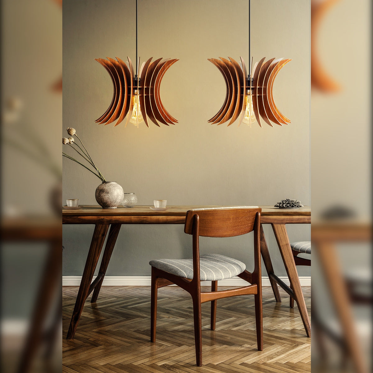 Lámpara de techo MDF nogal 26,5x26,5x55 cm casquillo E27 (2)