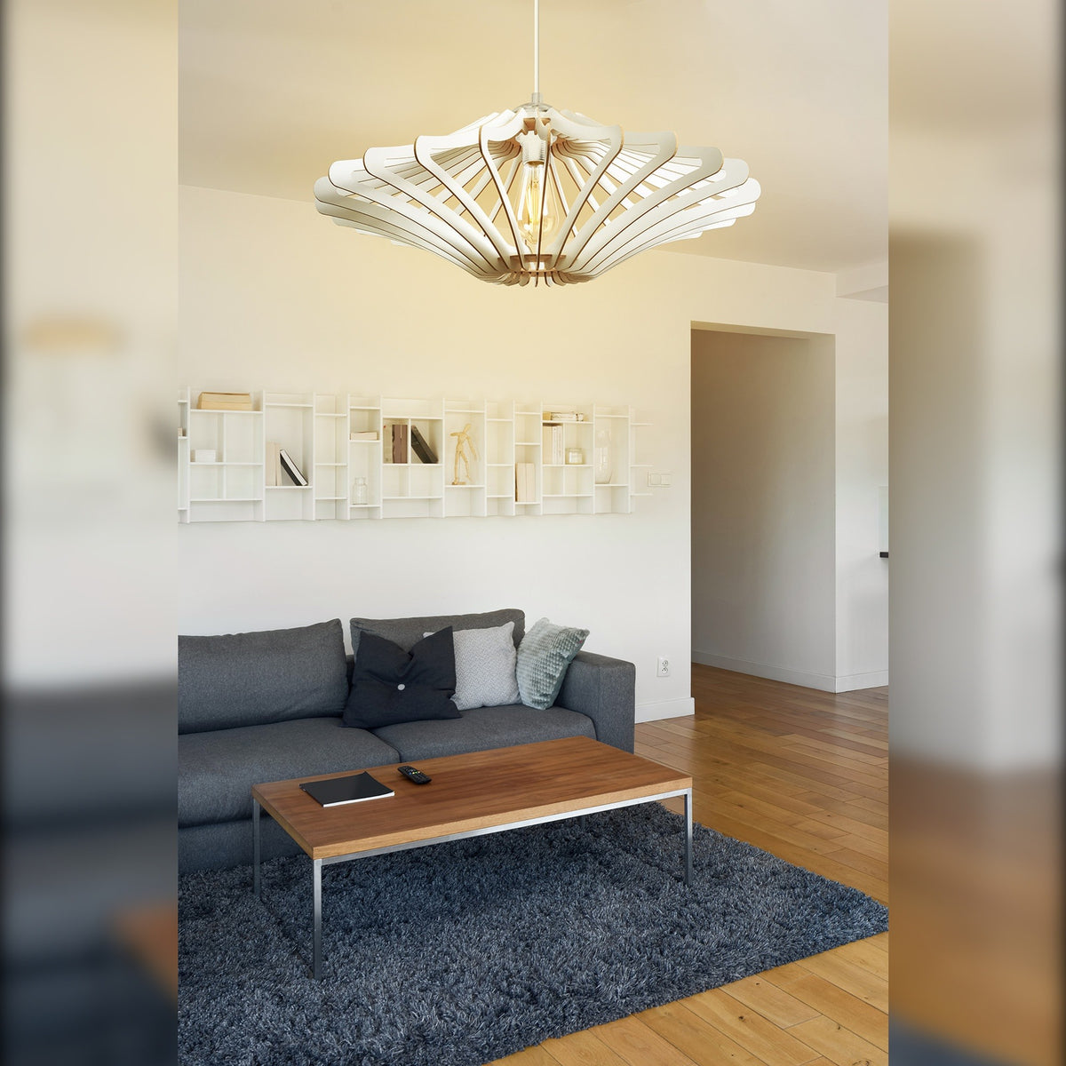 Lámpara de techo MDF blanco 59x59x55 cm casquillo E27 (3)