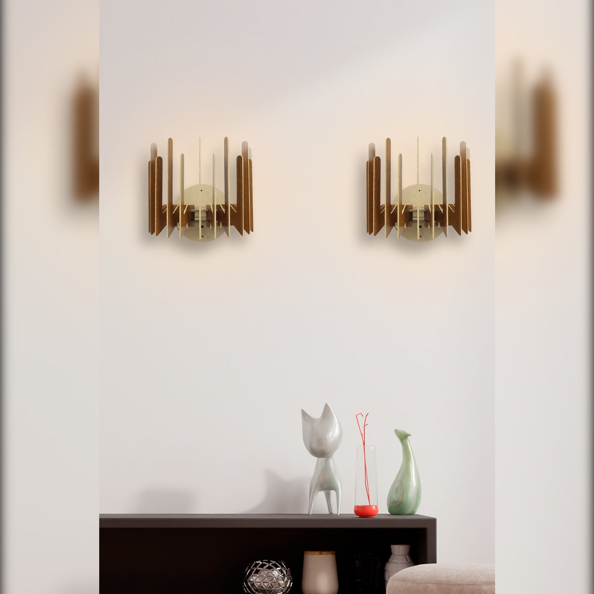 Aplique de pared doble MDF nogal 20x24x22 cm casquillo E27 (2)