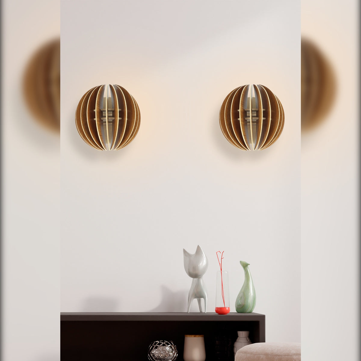 Aplique de pared doble MDF nogal 19,5x19,5x19,5 cm E27 (2)