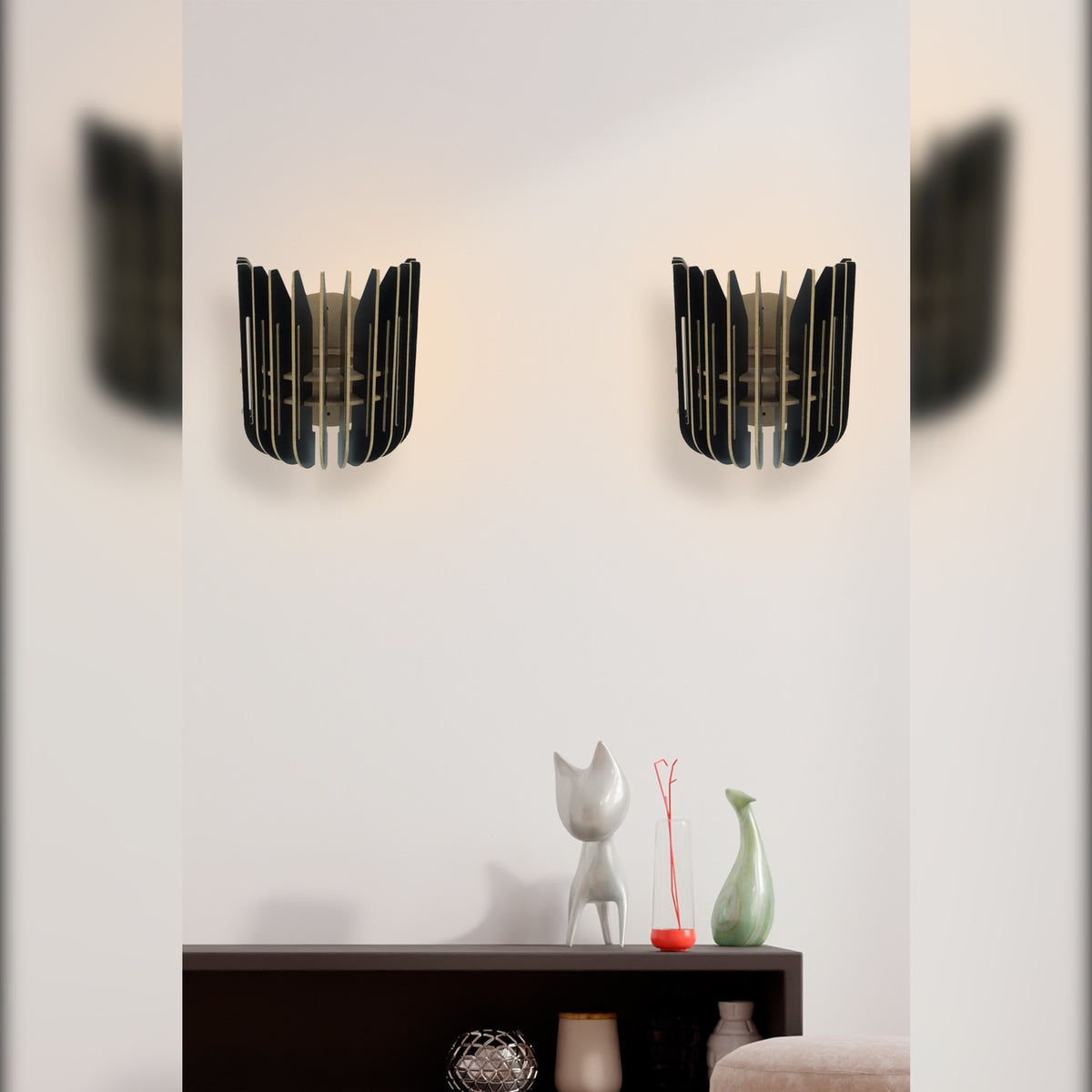 Aplique de pared doble MDF negro 20x18x16 cm casquillo E27 (2)