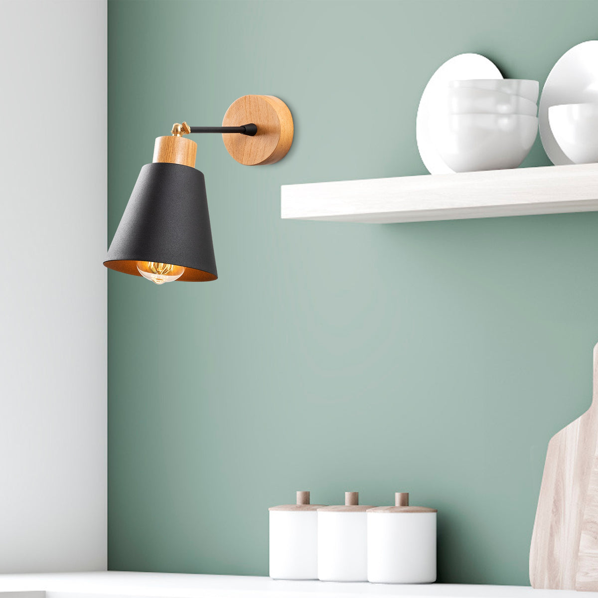 Aplique de pared metal negro 14x14x25 cm casquillo E27 (5)