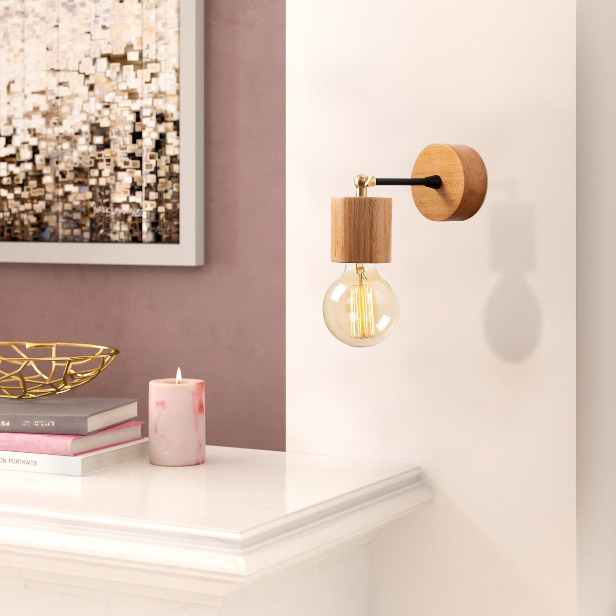 Aplique de pared madera natural 10x10x16 cm casquillo E27 (8)