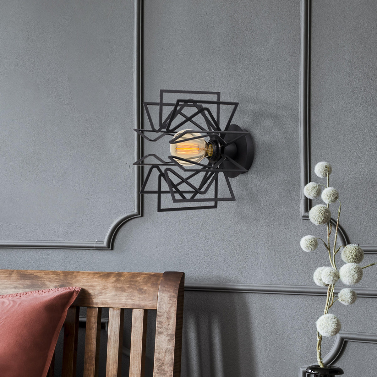 Aplique de pared metal negro 20x20x25 cm casquillo E27 (4)