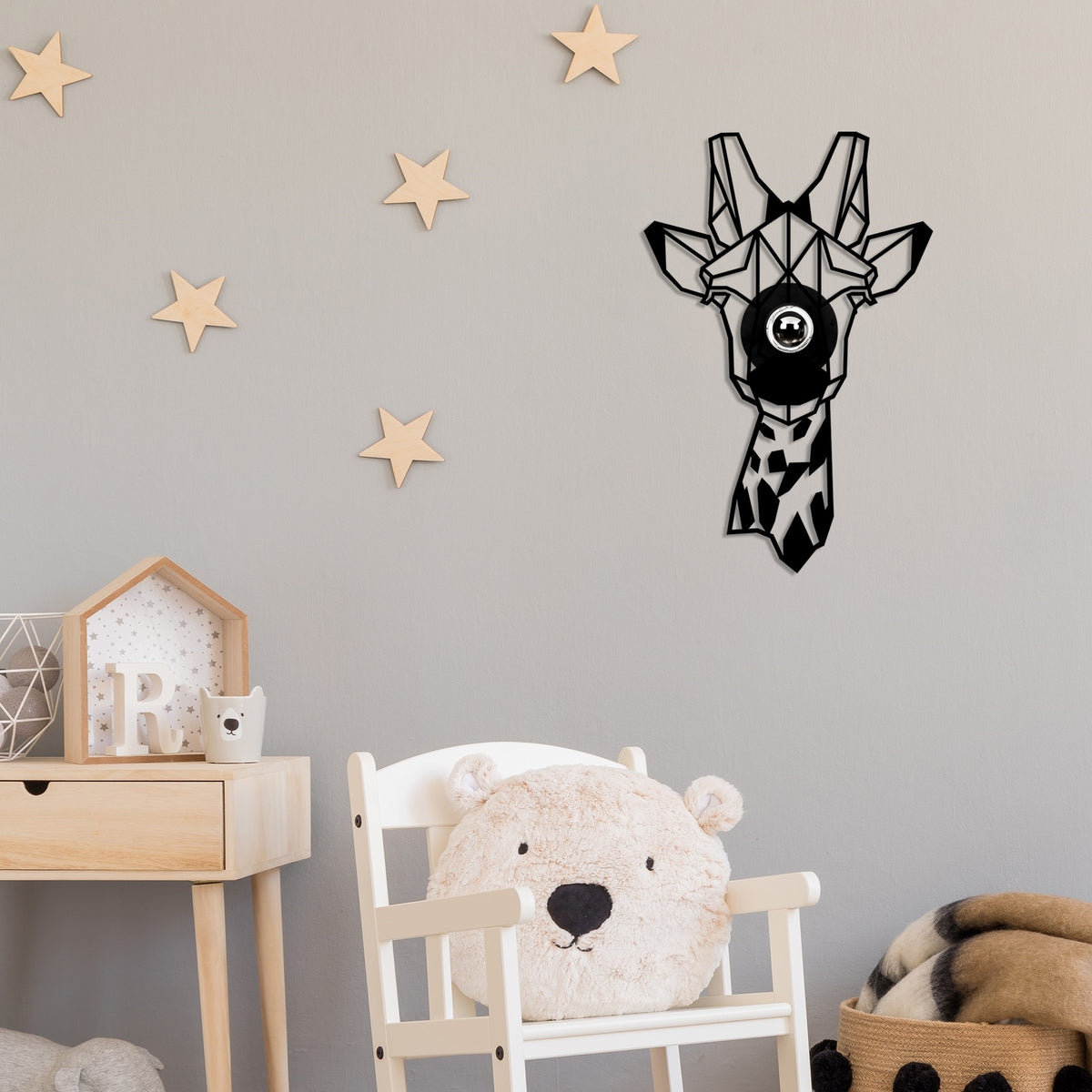 Aplique de pared jirafa MDF negro 35x12x54 cm casquillo E27 (7)
