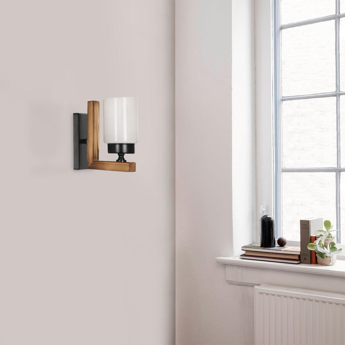Aplique de pared madera blanco negro marrón 19x10x19 cm E27 (3)
