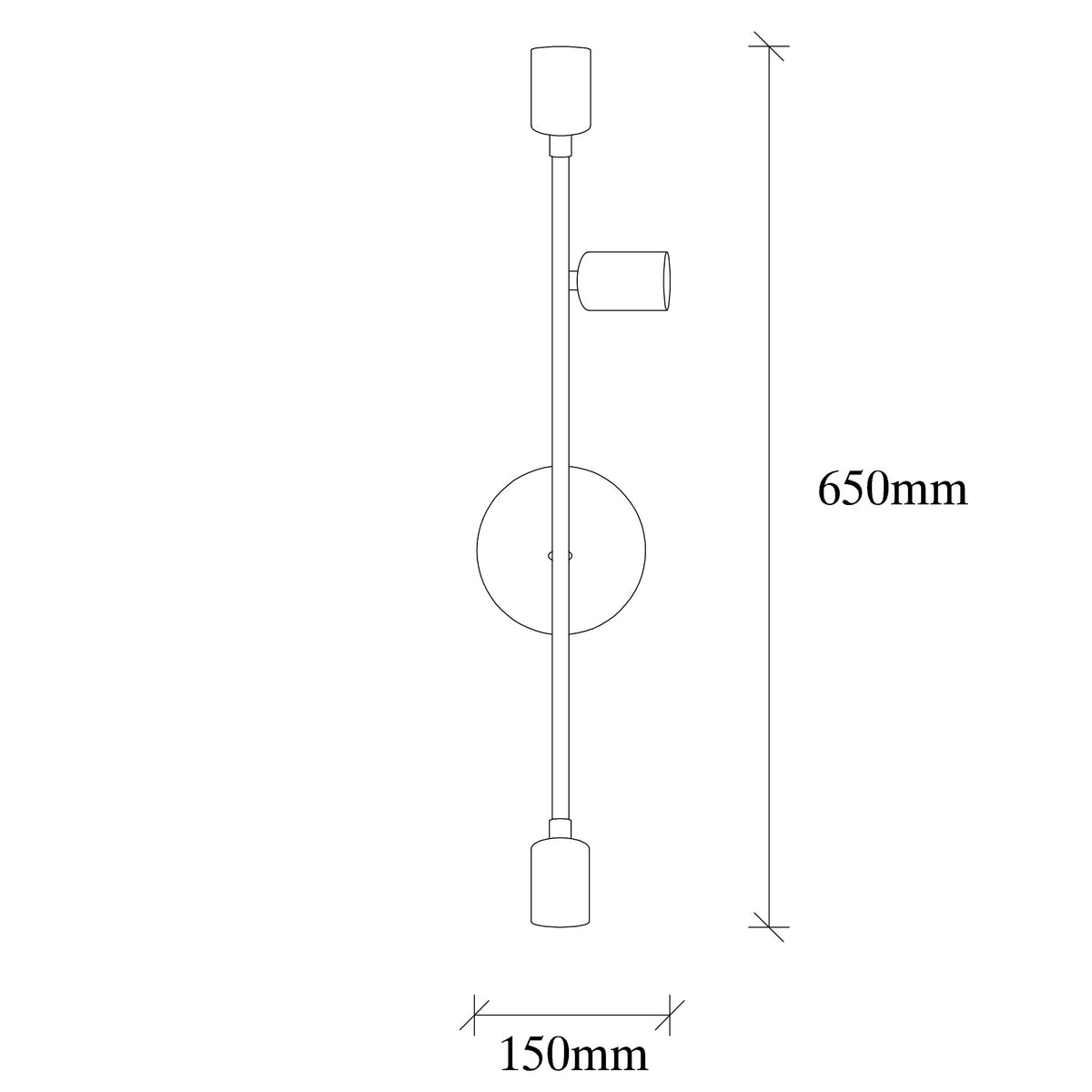 Aplique de pared resalte derecho metal negro 15x15x65 cm 3xE27 (2)