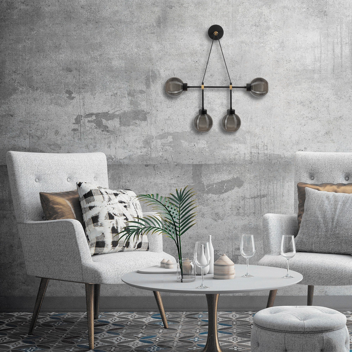 Aplique de pared metal negro humo 78x15x65 cm casquillo E27 (5)